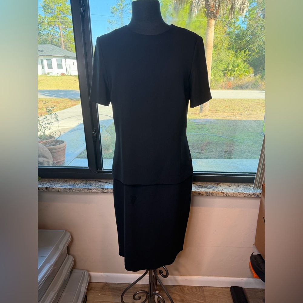 Vintage Oberon Elegant Black Blouse Skirt One Piece Minimalist Dress Large